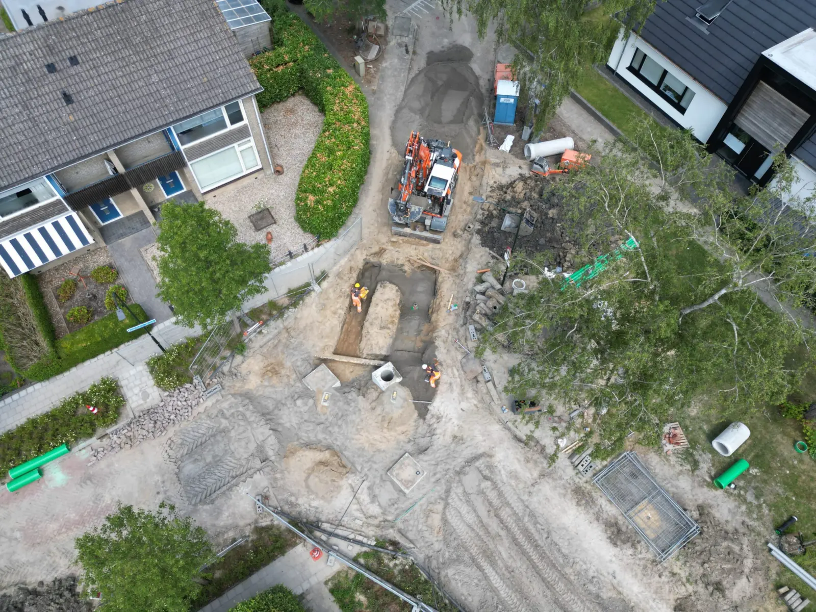 Herinrichting van een woonstraat vanuit de lucht